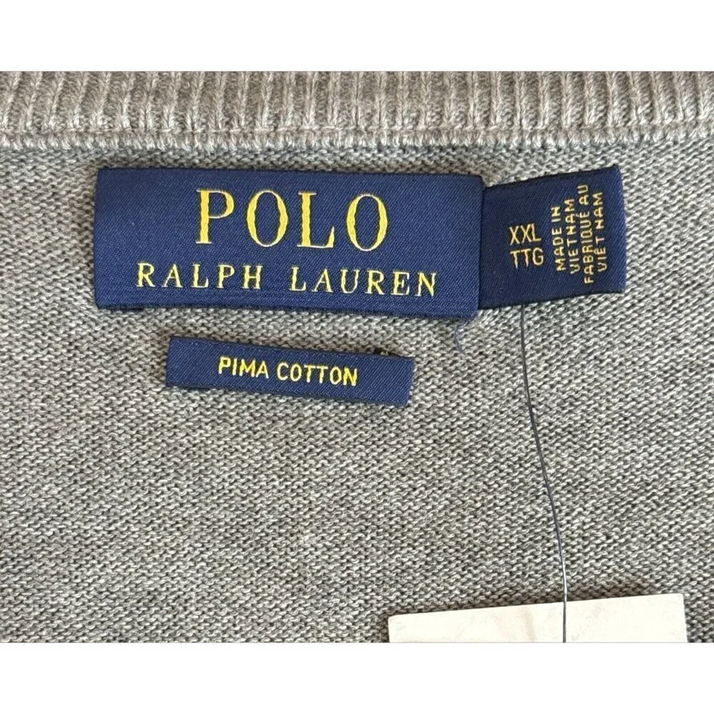 Polo Ralph Lauren Men's Knit Sweater Pima Cotton V-Neck Pullover Size XXL NWT